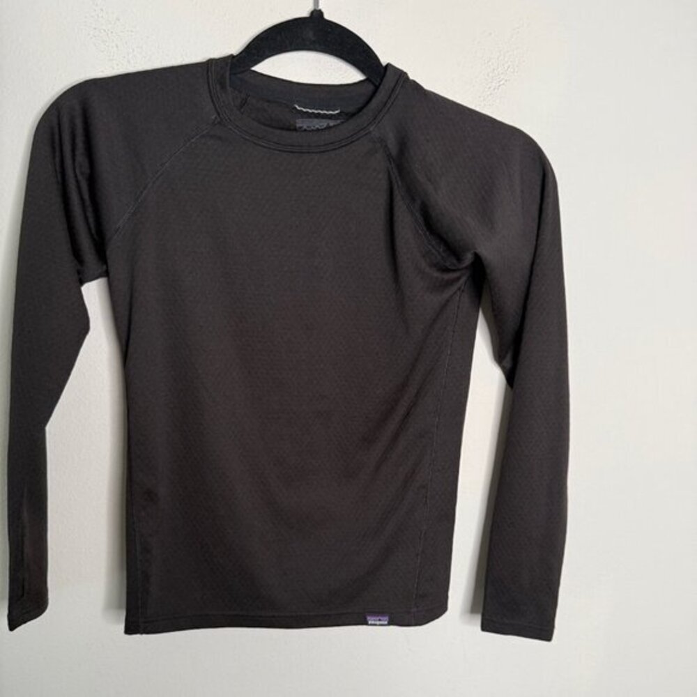 Patagonia Kids M 10 Capilene Base Layer Long Sleeve Crew Neck Shirt Black